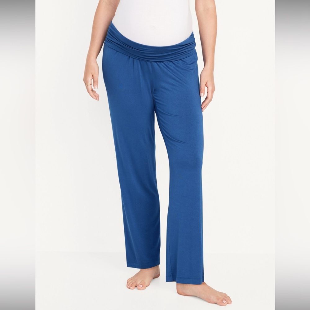 Maternity Rollover Waist Blue Pajama Pants